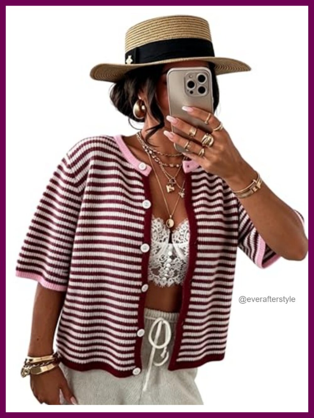 Striped Short Sleeve Cardigans for Women Open Front Knit Casual Tops